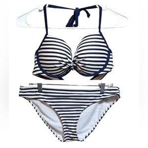 Navy blue and white push up bikini
